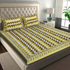 Printed Double Bedsheets For King Size With Tow Matching Pillow Covers - 90 X 100 Inches, Green & Brown | Comfort Jaipuri Collection Bedsheet - Suitable For All Seasons