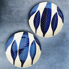 Patram Ceramic Dinner Plates Set Of 2 - White & Blue | Hand Painted Full Ceramic Plates For Dinner - 10 Inches, 2 Pieces, Microwave Safe & Dishwasher Safe