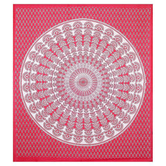 Rajasthani Jaipuri Bedsheets For Double Bed King Size With 2 Pillow Cover - 90 X 100 Inches, White & Pink | Skin Friendly Fabric With Vibrant Colors