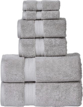Senses By Riba 2 Bath + 2 Hand & 2 Wash Cloth Towel 1800 Gsm | All Cotton Premium Hotel & Spa Quality, Highly Absorbent Towel (Grey) - 6 Piece