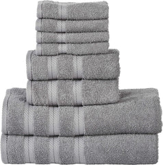 Senses By Riba 2 Bath + 2 Hand + 4 Face Cloths Towel 1.6 Kg (Dark Grey) - Pack Of 8