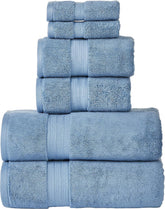Senses By Riba 2 Bath + 2 Hand & 2 Wash Cloth Towel 1800 Gsm | All Cotton Premium Hotel & Spa Quality, Highly Absorbent Towel (Blue) - 6 Piece