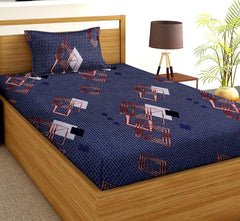 Printed Microfiber Bedsheet For Single Bed With 1 Pillow Covers - 60 X 90 Inches, Dark Blue & Brown | 220 Thread Count Ideal For Everyday Use