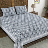 Traditional Hand Block Printed Cotton King Size Bedsheet With 2 Pillow Covers, 104 X 104 Inches, Blue | 200 Thread Count-Vibrant Bedding For Stylish Bedrooms