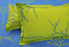 Single Bedsheet With 1 Pillow Cover - 55 X 88 Inches, Blue & Green | Soft & Comfortable Sleep Experience | Machine Wash In Cold Water