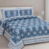 1 Queen Size Bedsheet For Double Bed With 2 Pillow Covers (90 X 108 Inches) Dark Blue | Jaipuri Print Designs - Breathable 100% Cotton Bedsheet Comfortable