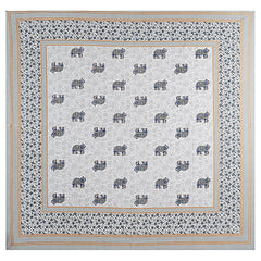 Jaipuri Cotton King Size Bedsheet With 2 Pillow Covers | 108 X 108 Inches, Grey & Blue | Traditional Printed Elephants Design | All Season Comfort & Festival Gift