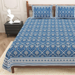 Jaipuri Bedsheet For Double Bed With 2 Pillow Covers - 90 X 108 Inches, Dark Blue | Pure Cotton Bedsheet King Size Bed | Soft & Breathable Fabric