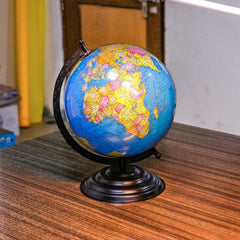 Educational Globe - 10 Inches Height Metal Base World Globe For Home & Office Decor & Gifting, Show Piece, Blue, Pack Of 1