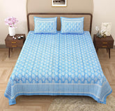 Jaipuri Bedsheets For Double Bed King Size With 2 Pillow Covers - 90 X 108 Inches, Light Blue | Soft & Durable For Everyday Use & Bedroom - All Season Comfort