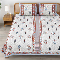 Sanskriti Bedsheet For Double Bed King Size With 2 Pillow Cover - 90 X 108 Inches, White & Orange | Soft, Durable & Stylish | Breathable & Skin-Friendly