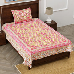 Cotton Single Bedsheet For Single Bed With 1 Pillow Cover - 60 X 90 Inches, Yellow & Pink | 240 Thread Count - Breathable & Lightweight | Perfect For All-Season Use