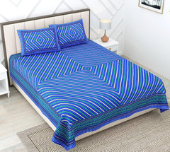 Cotton Double Bedsheet For King Size With Two Matching Pillow Covers - 90 X 94 Inches, Blue | Super Soft Breathable & Wrinkle Free