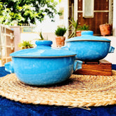 Neelam Ceramic Serving Donga With Lid Set Of 2 Pieces - 800ml Each, Blue | Ceramic Casserole Tureen - Large Dining Serving Bowls With Lids For Serving | Microwave Safe & Dishwasher Safe