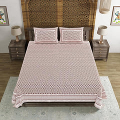 Hand Block Printed Cotton King Size Bedsheet With 2 Pillow Covers, 106 X 106 Inches, Brown | Good For Villas, Guest Houses, & Daily Home Use