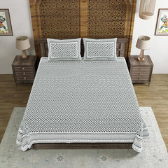 Traditional Hand Block Printed Cotton King Size Bedsheet With 2 Pillow Covers, 104 X 104 Inches, Dark Green | 200 Thread Count-Vibrant Bedding For Stylish Bedrooms