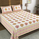 Hand Block Printed Cotton King Size Bedsheet With 2 Pillow Covers, 90 X 108 Inches, Yellow | Good For Villas, Guest Houses, & Daily Home Use