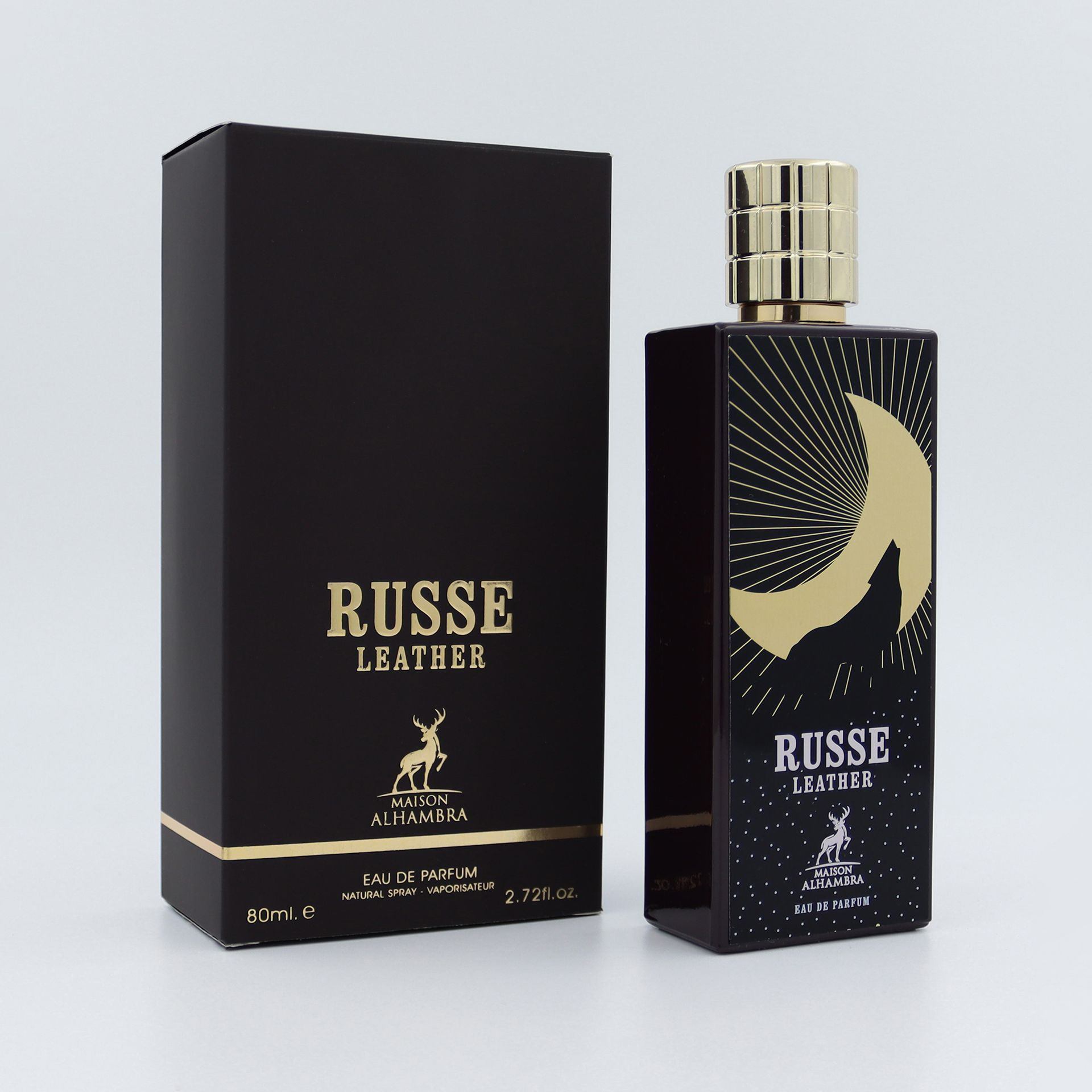 RUSSE LEATHER BY MAISON ALHAMBRA EAU DE PARFUM FOR MEN & WOMEN 80ML 2.7 FL.OZ. RUSSE LEATHER BY MAISON ALHAMBRA EAU DE PARFUM FOR MEN & WOMEN 80ML 2.7 FL.OZ.