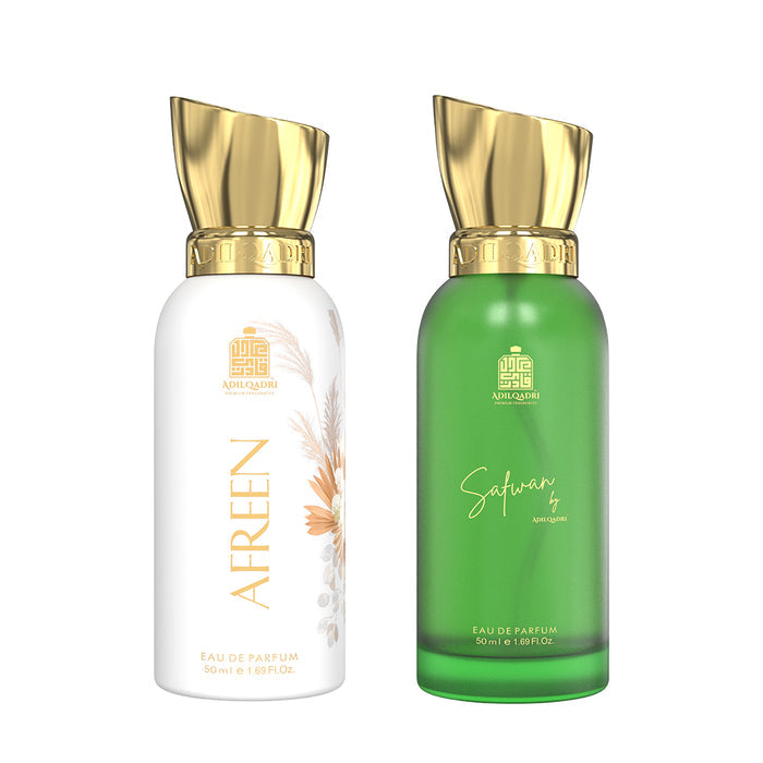 AFREEN AND SAFWAN PREMIUM PERFUME | 50ML 1.6 FL.OZ. EACH X 2 | LONG LASTING | UNISEX | ARABIC AND FRENCH BLEND AFREEN AND SAFWAN PREMIUM PERFUME | 50ML 1.6 FL.OZ. EACH X 2 | LONG LASTING | UNISEX | ARABIC AND FRENCH BLEND