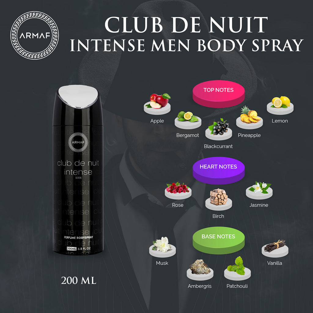 Armaf Club De Nuit Intense Man Perfume Body Spray 200ml 6.8 Fl.oz. Long Lasting | Daily Wear | Alcohol Free Armaf Club De Nuit Intense Man Perfume Body Spray 200ml 6.8 Fl.oz. Long Lasting | Daily Wear | Alcohol Free