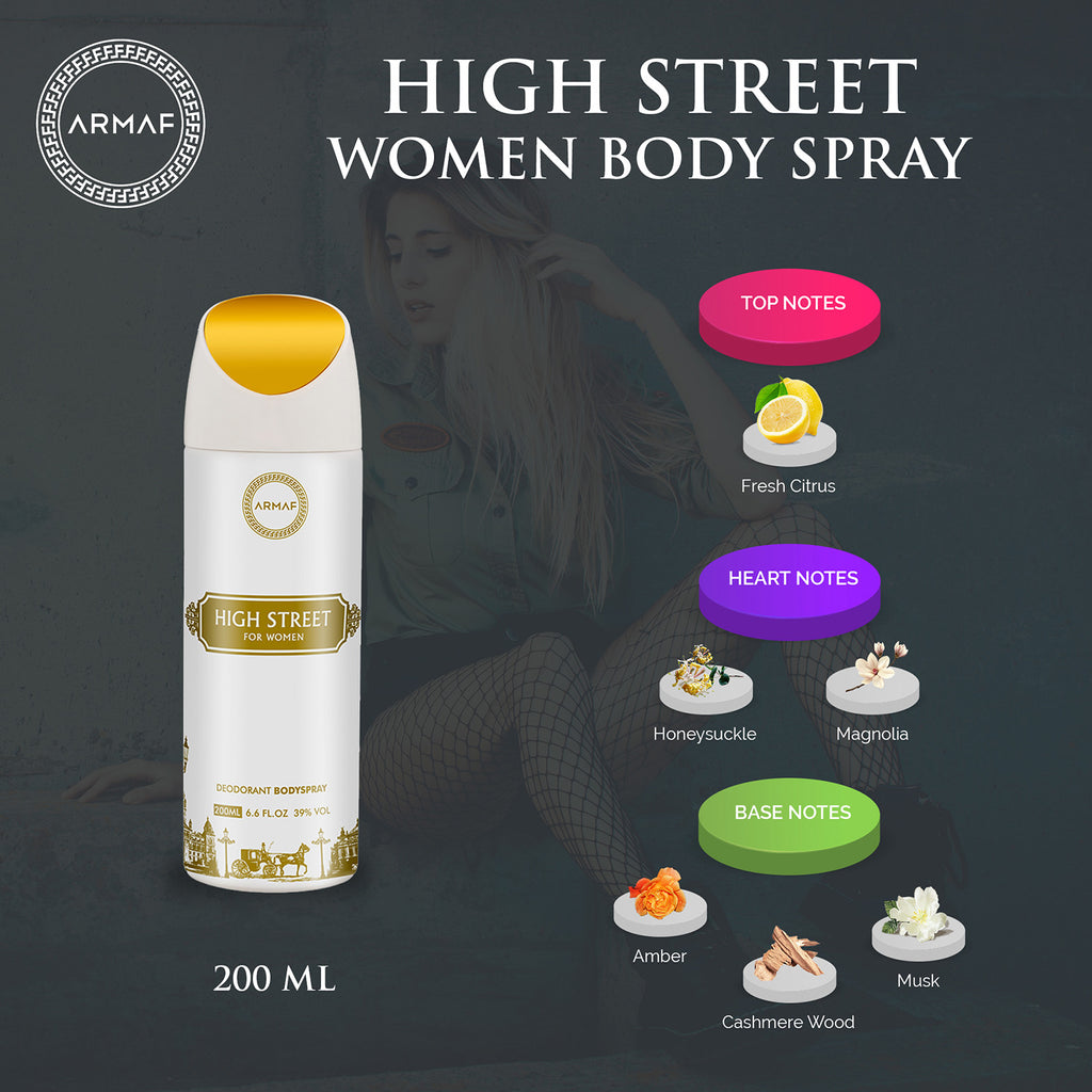 Armaf High Street For Women Deodorant Body Spray 200ml 6.7 Fl.oz. Long Lasting | Daily Wear | Alcohol Free Armaf High Street For Women Deodorant Body Spray 200ml 6.7 Fl.oz. Long Lasting | Daily Wear | Alcohol Free