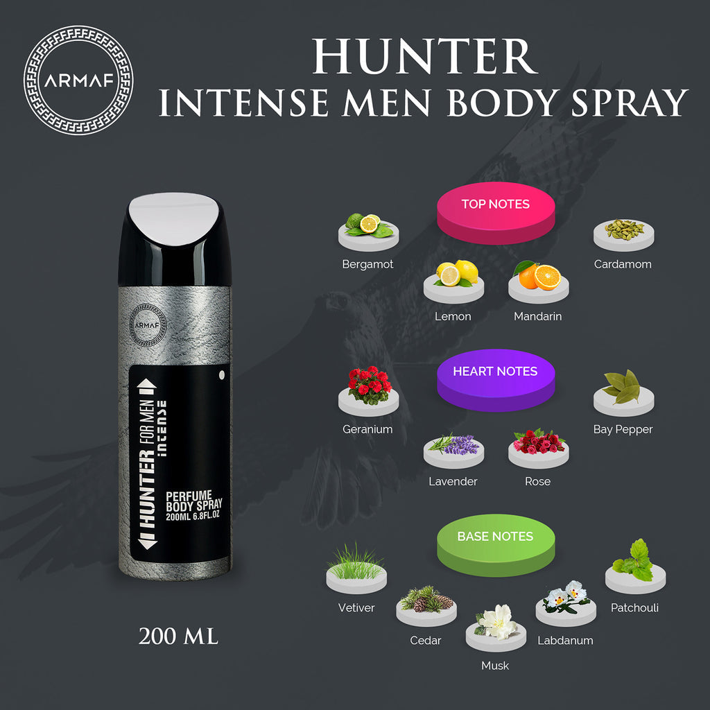 Armaf Hunter Intense For Men Perfume Body Spray 200ml 6.7 Fl.oz. Long Lasting | Daily Wear | Alcohol Free Armaf Hunter Intense For Men Perfume Body Spray 200ml 6.7 Fl.oz. Long Lasting | Daily Wear | Alcohol Free