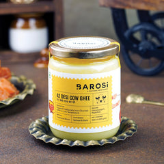 Organic A2 Desi Cow Ghee By Barosi | Rich In Vitamins A, E & Healthy Danedar Cow Desi Ghee Perfect For Brain Health | 1 Litre (500ml * 2) 33.8 Ounce | Jar Pack