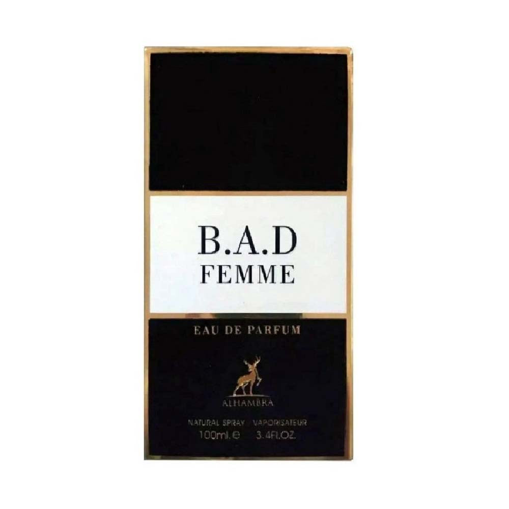 B.A.D FEMME BY MAISON ALHAMBRA EAU DE PARFUM FOR WOMEN 100ML 3.4 FL.OZ. B.A.D FEMME BY MAISON ALHAMBRA EAU DE PARFUM FOR WOMEN 100ML 3.4 FL.OZ.