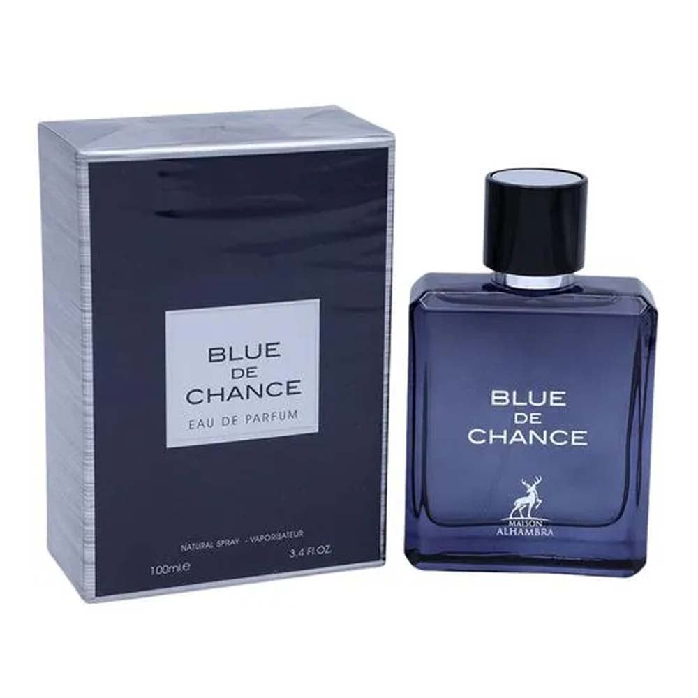 BLUE DE CHANCE BY MAISON ALHAMBRA EAU DE PARFUM 100ML 3.4 FL.OZ. UNISEX FRAGRANCE BLUE DE CHANCE BY MAISON ALHAMBRA EAU DE PARFUM 100ML 3.4 FL.OZ. UNISEX FRAGRANCE