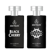 John Phillips Luxury Eau De Perfumes Black Cherry & Titanic 100ml 3.4 Fl.oz. Each Pack Of 2 | For Unisex