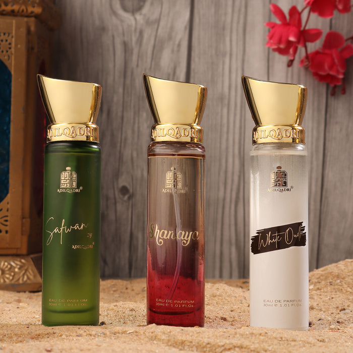 ADILQADRI CAPTIVATING TRIO LUXURY PERFUME | GIFT SET FOR UNISEX | FRUITY & STRONG NOTES | LONG LASTING SCENTS OF ARABIC 30ML 1 FL.OZ. EACH X3 ADILQADRI CAPTIVATING TRIO LUXURY PERFUME | GIFT SET FOR UNISEX | FRUITY & STRONG NOTES | LONG LASTING SCENTS OF ARABIC 30ML 1 FL.OZ. EACH X3