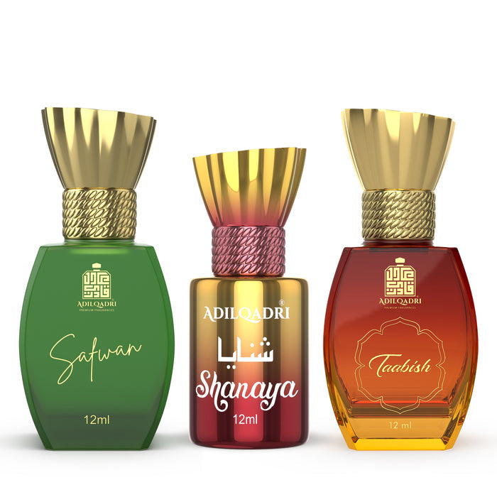 ADILQADRI TAABISH, SHANAYA & SAFWAN ATTAR | MUSKY, ARABIC FRENCH & FRESH FRUITY SCENT | LONG LASTING ALCOHOL-FREE ROLL-ON ATTAR FOR MEN & WOMEN | 12ML 0.4 FL.OZ. EACH X2 ADILQADRI TAABISH, SHANAYA & SAFWAN ATTAR | MUSKY, ARABIC FRENCH & FRESH FRUITY SCENT | LONG LASTING ALCOHOL-FREE ROLL-ON ATTAR FOR MEN & WOMEN | 12ML 0.4 FL.OZ. EACH X2