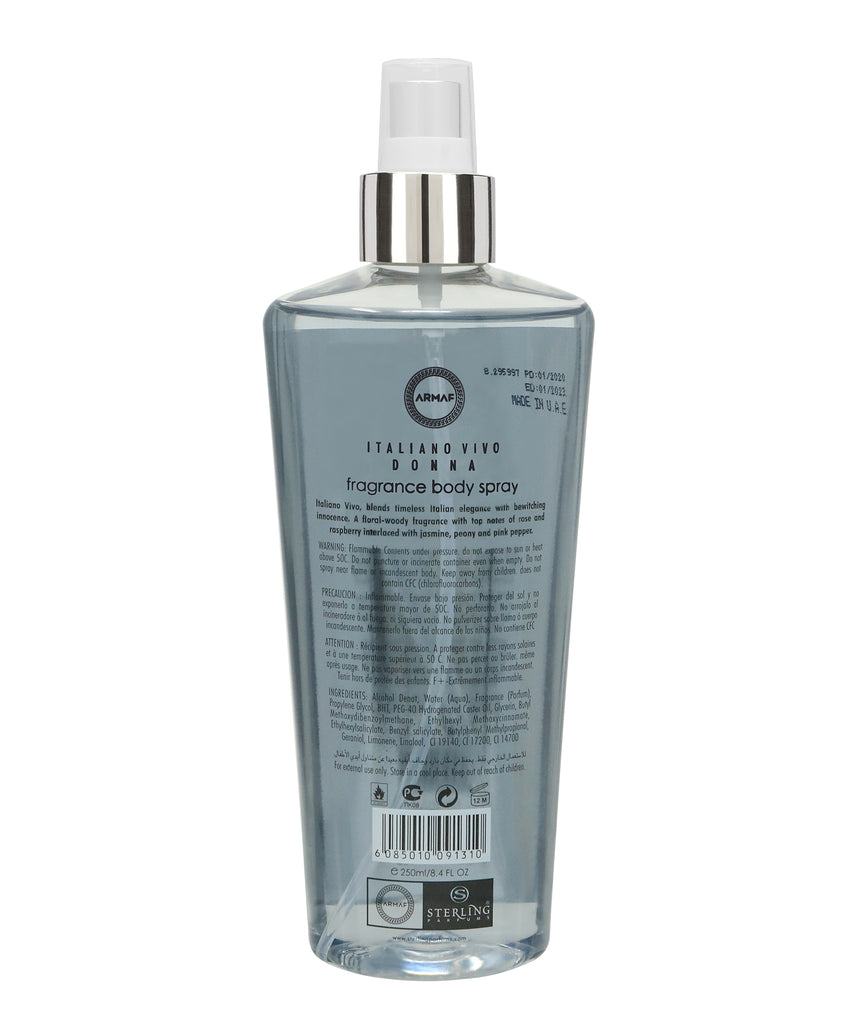 Armaf Italiano Vivo Donna Fragrance Body Spray 250ml 8.4 Fl.oz. For Men & Women | Long Lasting | Alcohol Free Armaf Italiano Vivo Donna Fragrance Body Spray 250ml 8.4 Fl.oz. For Men & Women | Long Lasting | Alcohol Free