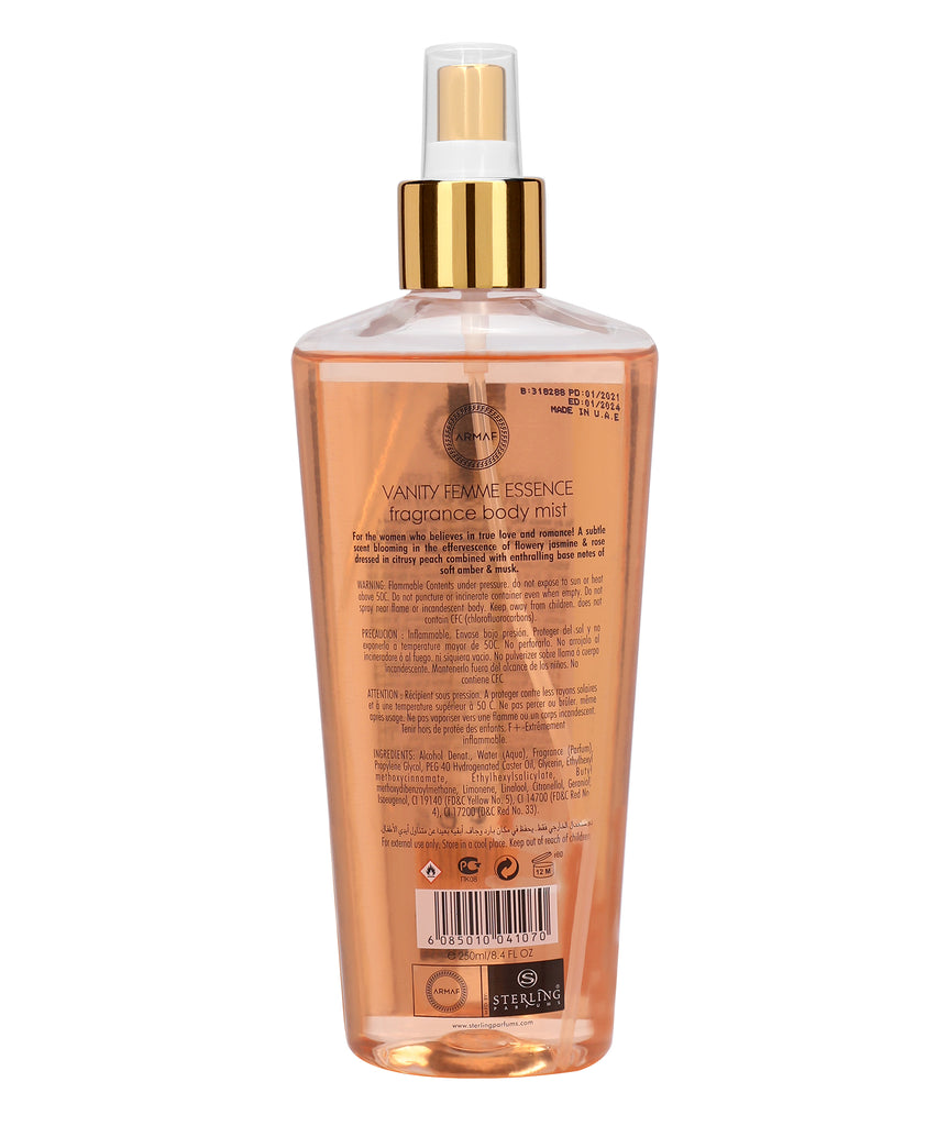 Armaf Vanity Femme Essence Fragrance Body Mist 250ml 8.4 Fl.oz. For Women | Long Lasting | Alcohol Free Armaf Vanity Femme Essence Fragrance Body Mist 250ml 8.4 Fl.oz. For Women | Long Lasting | Alcohol Free
