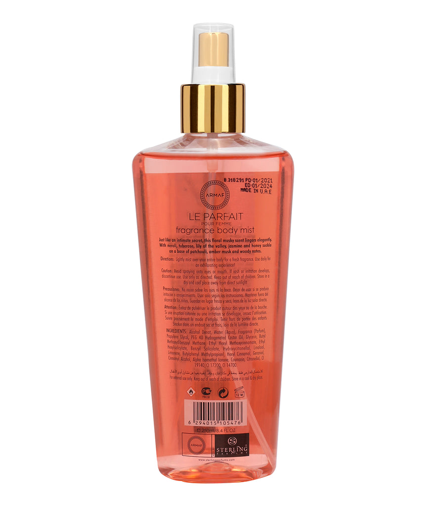 Armaf Le Parfait Pour Femme Fragrance Body Mist 250ml 8.4 Fl.oz. For Women | Long Lasting | Alcohol Free Armaf Le Parfait Pour Femme Fragrance Body Mist 250ml 8.4 Fl.oz. For Women | Long Lasting | Alcohol Free