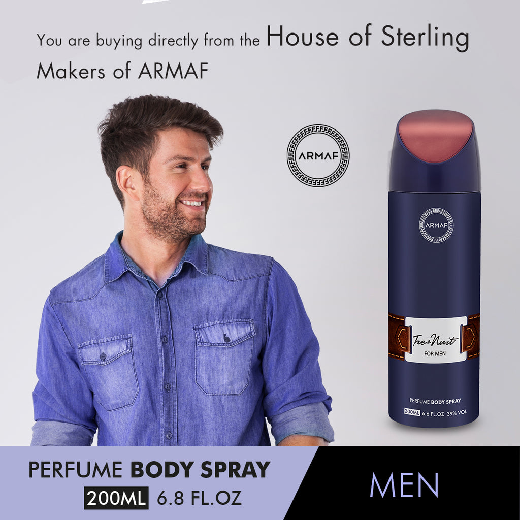 Armaf Tres Nuit For Men Perfume Body Spray 200ml 6.7 Fl.oz. Long Lasting | Daily Wear | Alcohol Free Armaf Tres Nuit For Men Perfume Body Spray 200ml 6.7 Fl.oz. Long Lasting | Daily Wear | Alcohol Free
