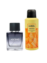 Ajmal Ascend Eau De Parfum 50ml 1.6 Fl.oz. & Aretha Deodorant 150ml 5 Fl.oz. Party Wear Gift For Men And Women