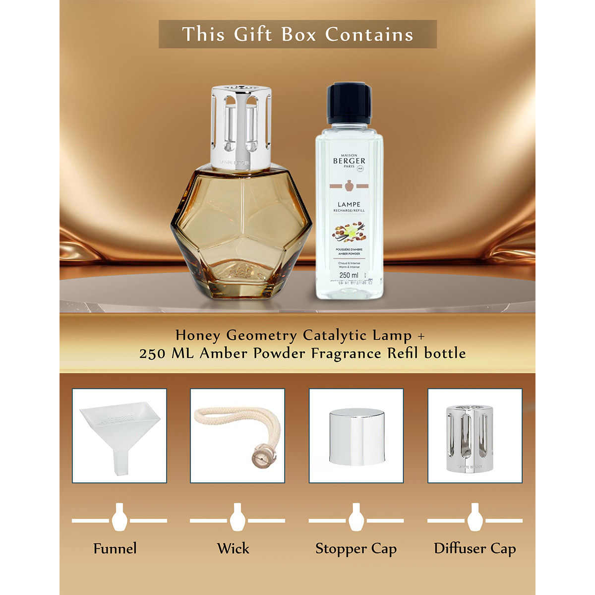 Maison Berger Glass Lamp Geometry Miel Honey Amber Powder Lamp Gift Set Maison Berger Glass Lamp Geometry Miel Honey Amber Powder Lamp Gift Set
