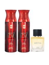 Ajmal Sacred Love + Sacred Love Deodrant 200ml 6.7 Fl.oz. Each X2 + Aretha Eau De Parfum 50ml 1.6 Fl.oz. For Women | Combo Of 3