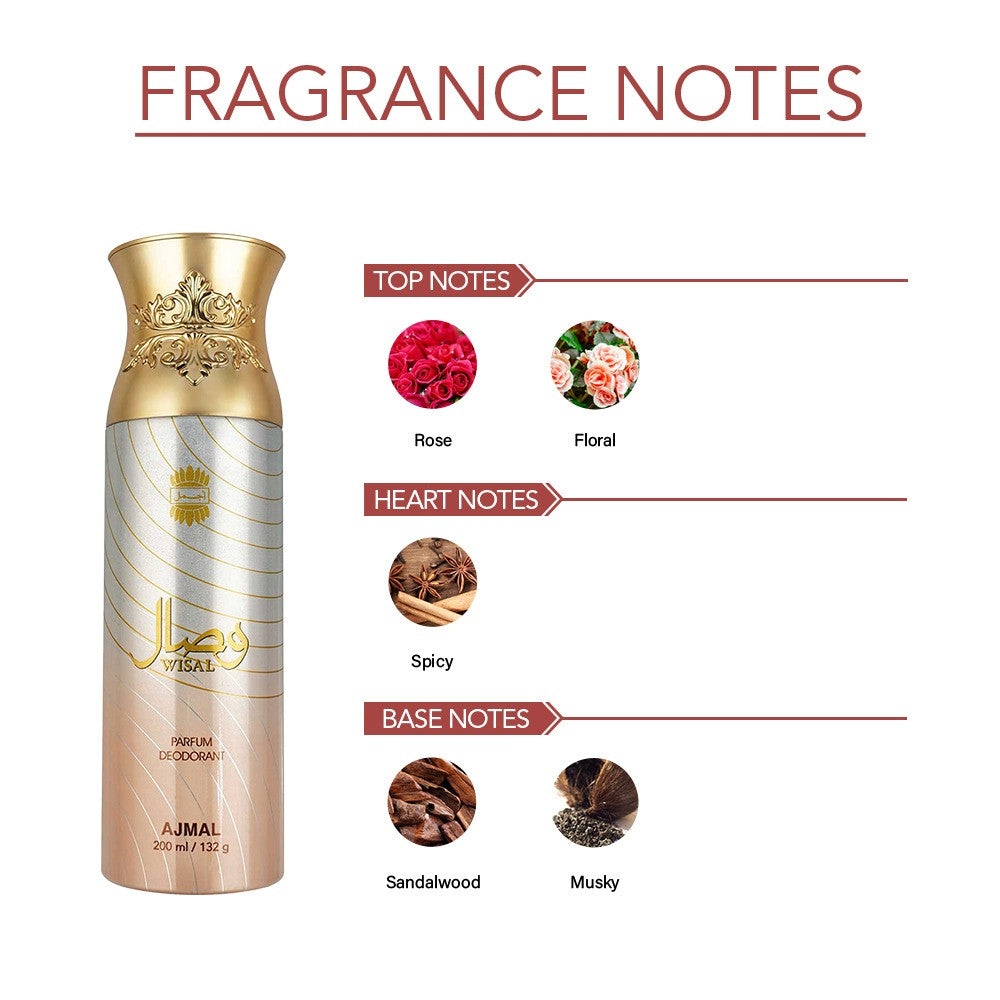 Ajmal Wisal Parfum Deodorant 200ml 6.7 Fl.oz. Gift For Women | Long Lasting Ajmal Wisal Parfum Deodorant 200ml 6.7 Fl.oz. Gift For Women | Long Lasting