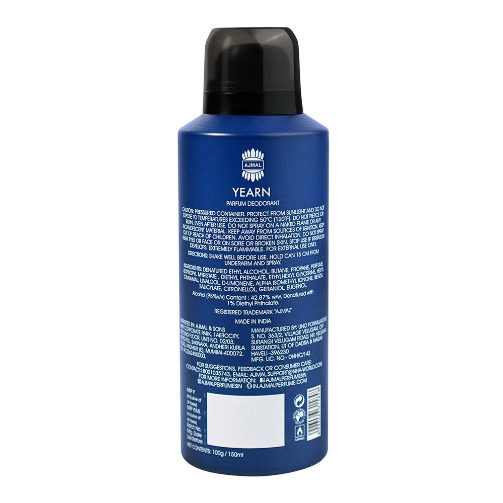 Ajmal Yearn Parfum Deodorant 150ml 5.0 Fl.oz. Party Wear Gift For Men | Long Lasting Ajmal Yearn Parfum Deodorant 150ml 5.0 Fl.oz. Party Wear Gift For Men | Long Lasting