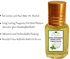 Menjewell Fresh Peppermint Aroma Attar 5ml 0.17 Fl.oz. For Men & Women | Alcohol Free | Long Lasting
