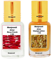 Menjewell Rose Fresh + Champa Yellow Attar Perfume 5ml 0.17 Fl.oz. Each Pack Of 2 | Unisex Fragrance | Long Lasting