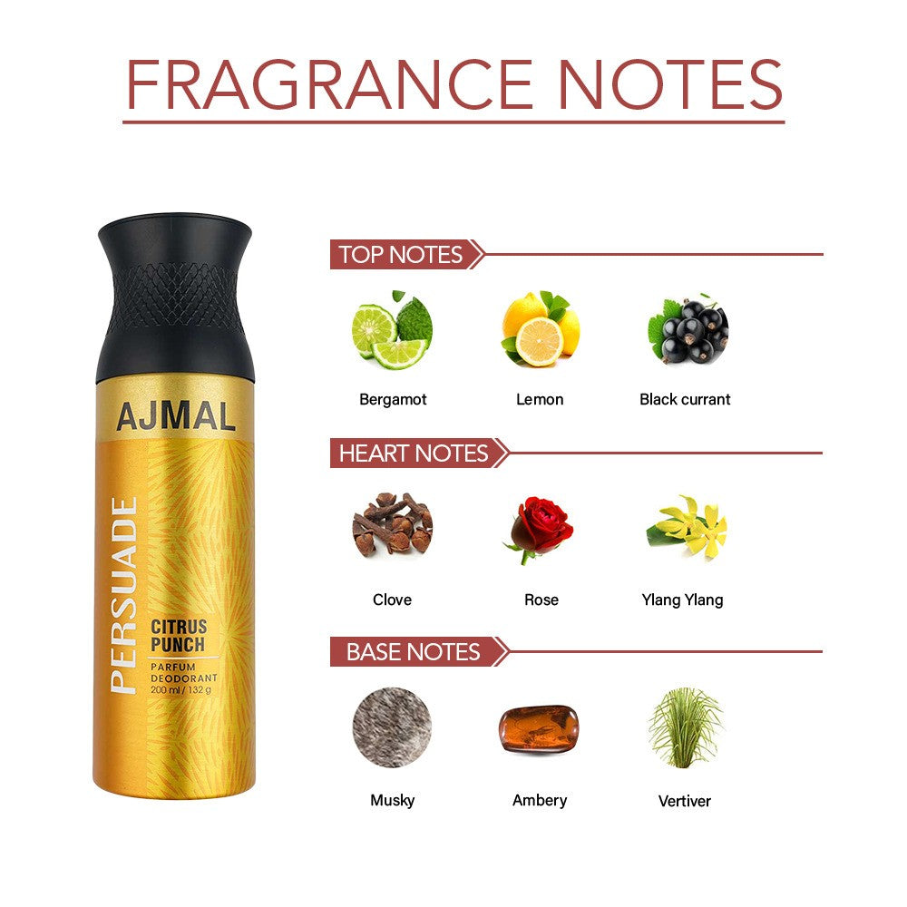 Ajmal Persuade Citrus Punch Parfum Deodorant 200ml 6.7 Fl.oz. Casual Wear Gift For Men & Women Ajmal Persuade Citrus Punch Parfum Deodorant 200ml 6.7 Fl.oz. Casual Wear Gift For Men & Women