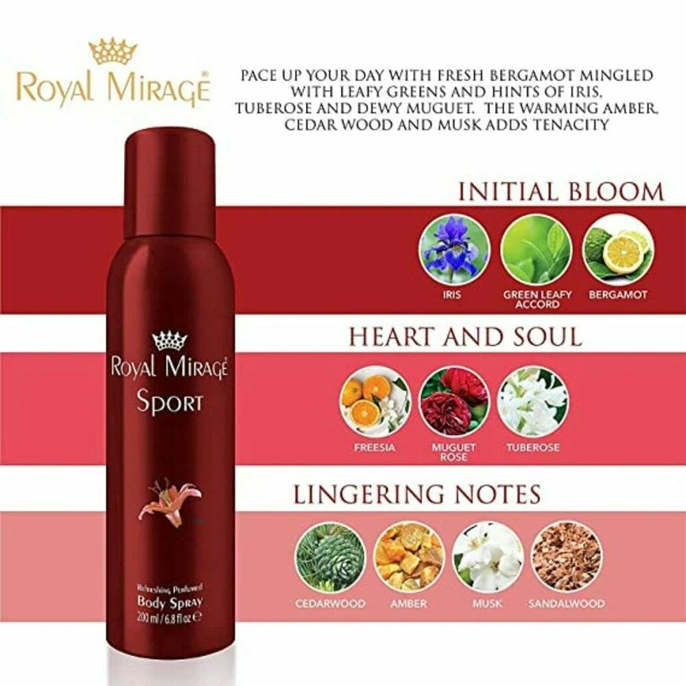 Royal Mirage Sport Refreshing Perfumed Body Spray 200ml 6.8 Fl.oz. Unisex Fragrance Royal Mirage Sport Refreshing Perfumed Body Spray 200ml 6.8 Fl.oz. Unisex Fragrance