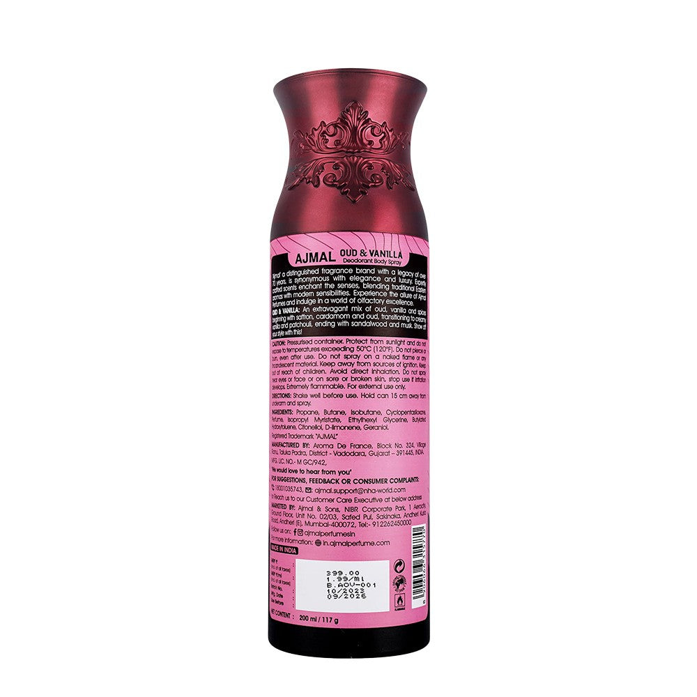 Ajmal Oud & Vanilla Deodorant Body Spray 200ml 6.7 Fl.oz. Perfume For Men & Women | Non-alcoholic Ajmal Oud & Vanilla Deodorant Body Spray 200ml 6.7 Fl.oz. Perfume For Men & Women | Non-alcoholic