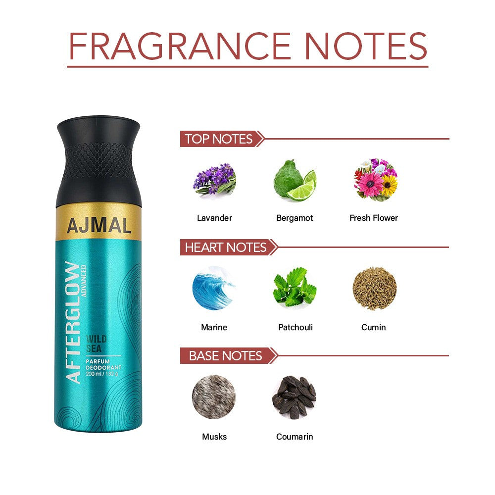 Ajmal After Glow Advanced Wild Sea Parfum Deodorant 200ml 6.7 Fl.oz. Casual Wear Gift For Men & Women Ajmal After Glow Advanced Wild Sea Parfum Deodorant 200ml 6.7 Fl.oz. Casual Wear Gift For Men & Women