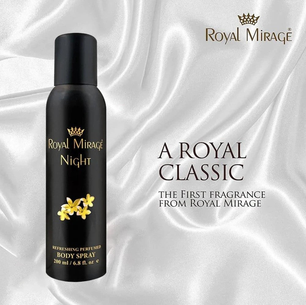 Royal Mirage Night Refreshing Perfumed Body Spray 200ml 6.8 Fl.oz. Unisex Fragrance Royal Mirage Night Refreshing Perfumed Body Spray 200ml 6.8 Fl.oz. Unisex Fragrance