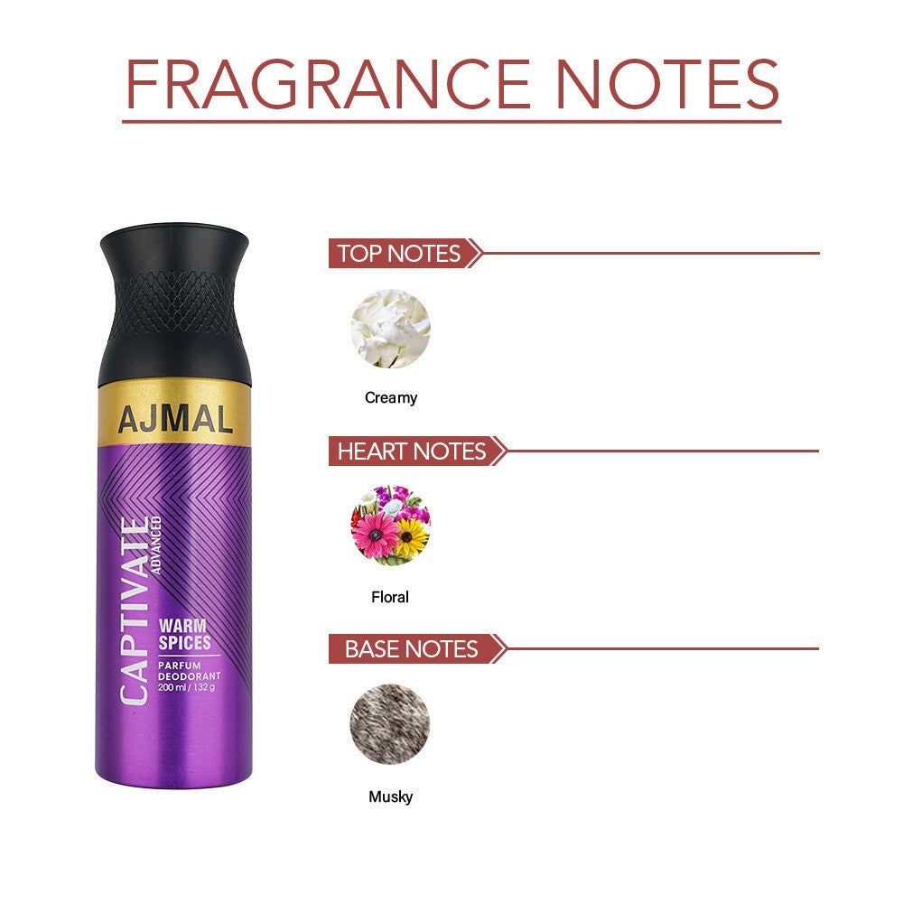 Ajmal Captivate Advanced Parfum Deodorant 200ml 6.7 Fl.oz. Warm Spices | Casual Wear Gift For Men & Women Ajmal Captivate Advanced Parfum Deodorant 200ml 6.7 Fl.oz. Warm Spices | Casual Wear Gift For Men & Women