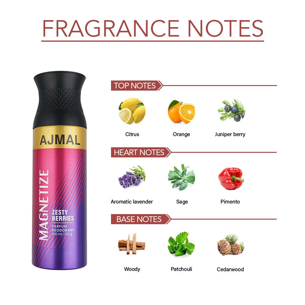 Ajmal Magnetize Zesty Berries Parfum Deodorant 200ml 6.7 Fl.oz. | Casual Wear Gift For Men & Women | Long Lasting Ajmal Magnetize Zesty Berries Parfum Deodorant 200ml 6.7 Fl.oz. | Casual Wear Gift For Men & Women | Long Lasting